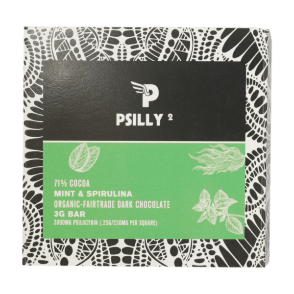 Psilly - Dark Chocolate Bar - Mint & Spirulina | Mushrooms Online Canada